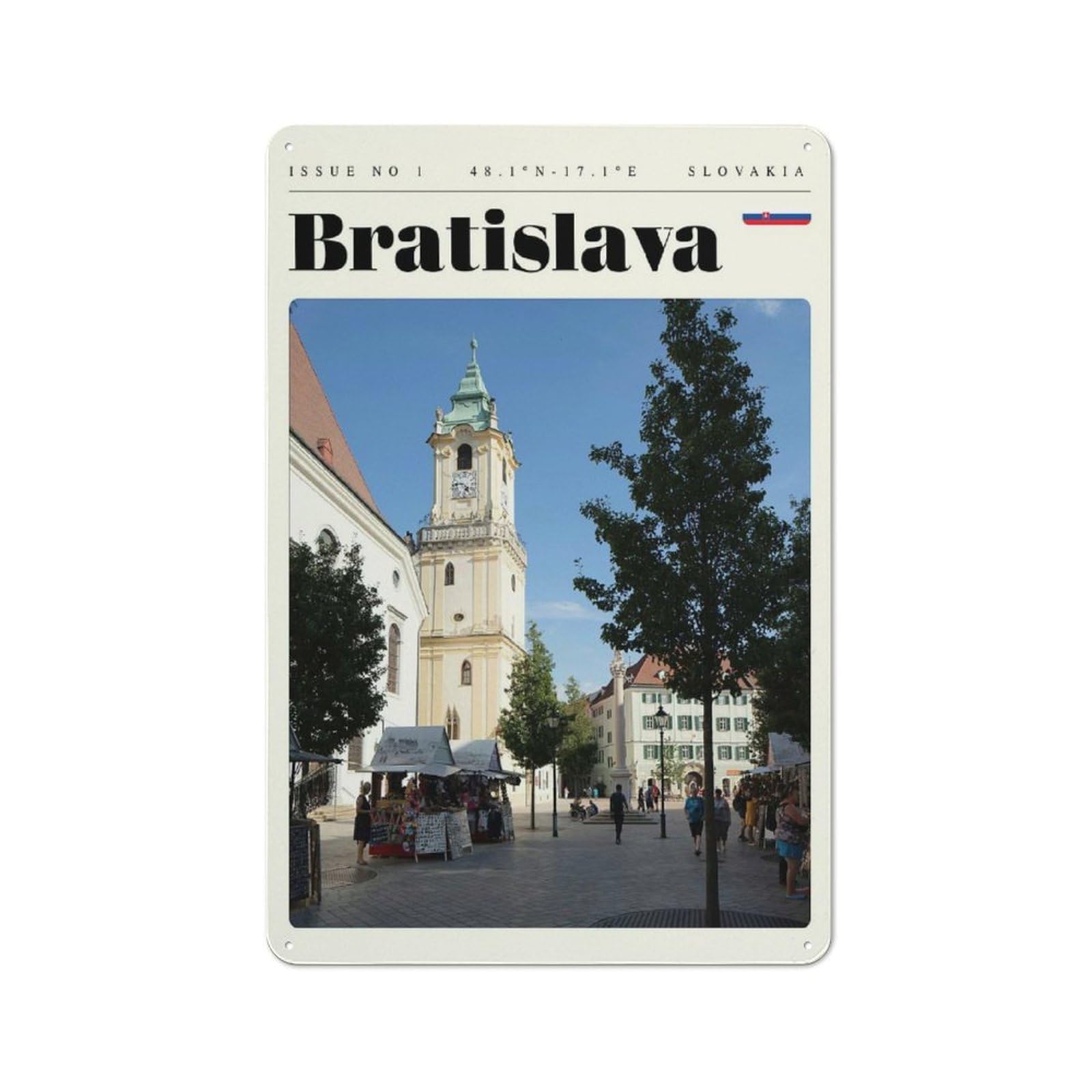 Junmoney Style-14 Tin Wall Plaque 30X20cm With Bratislava Slovakia Travel Art For Guest Room Or Hallway, For Updating Guest Room And Hallway After Moving
