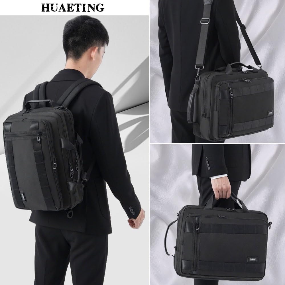 3 in 1 Laptop Bag for Men 15.6-17 Inch Computer Bag Laptop Backpack Convertible Briefcase Messenger Shoulder Bag Work Business Backpack Travel Bag for Men/Women Black