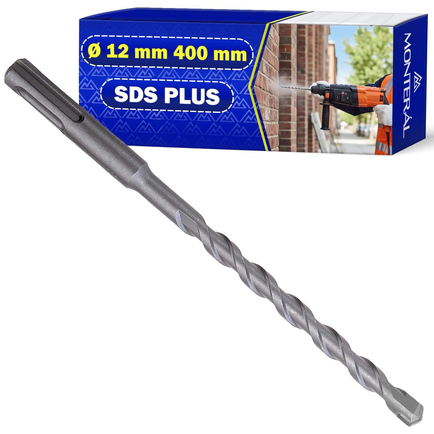 Broca Hormigon SDS Plus Ø 12 mm x 400 mm Fabricada en Acero y Carburo de Tungsteno - Broca para Hormigon se Puede Usar para Ladrillo Paredes Piedra Hormigón Armado - MONTERAL