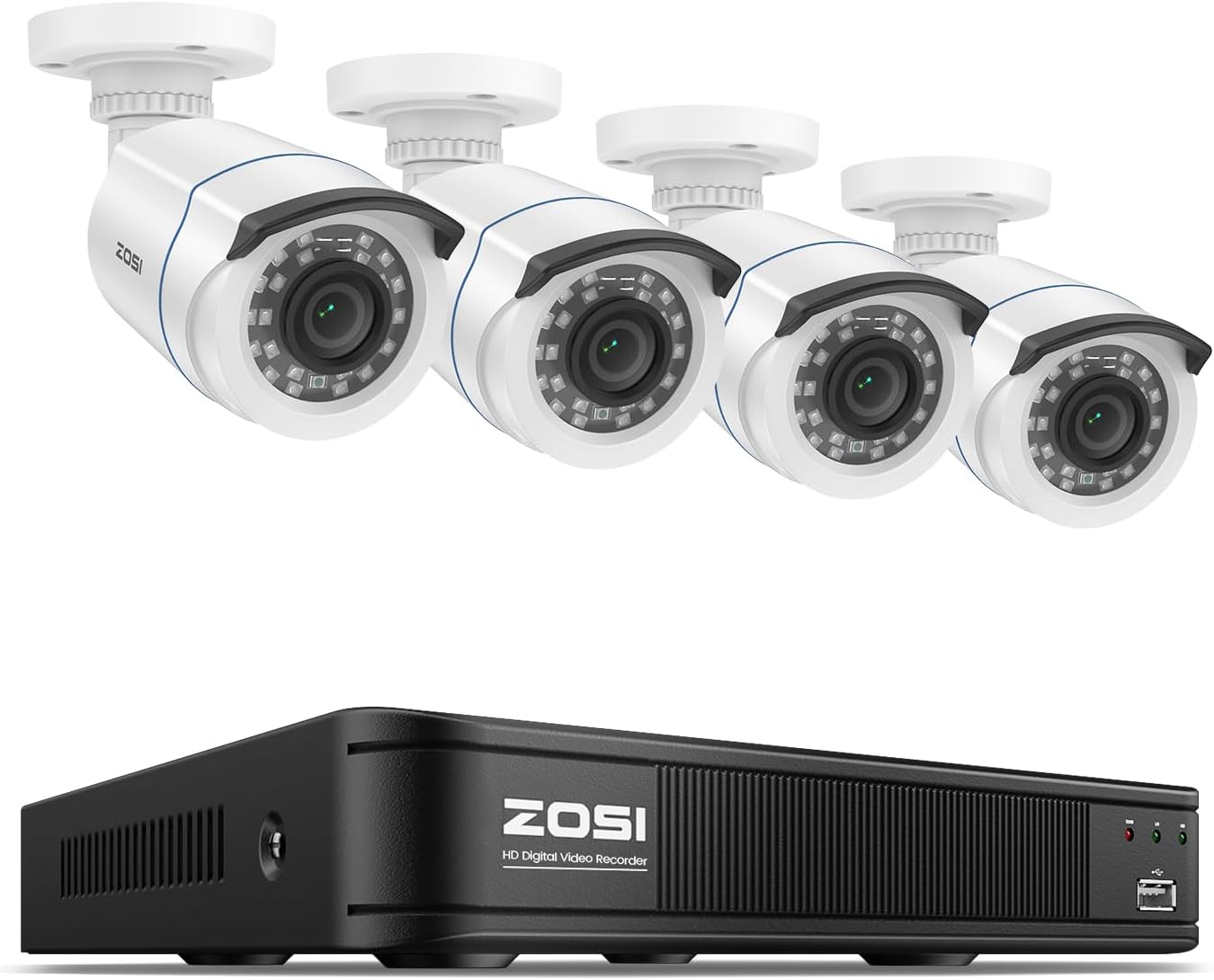 ZOSI H.265+ Full 1080p Home Security Camera System with AI Human Vehicle Detection, 8 Channel 5MP-Lite CCTV DVR (No HDD), 4 x 1080p Weatherproof Surveillance Camera Outdoor Indoor, 80ft Night Vision