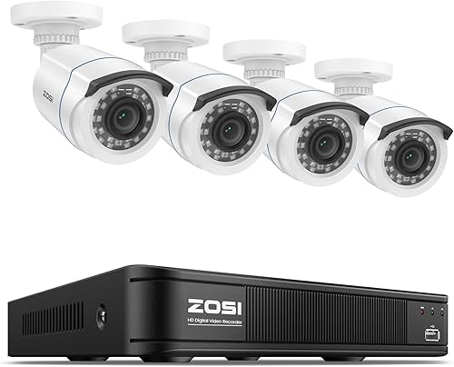 ZOSI Sistema de cámara de seguridad de vigilancia de 8 canales, H.265+ DVR con detección de vehículos humanos AI y 4 cámaras domo CCTV de 2MP