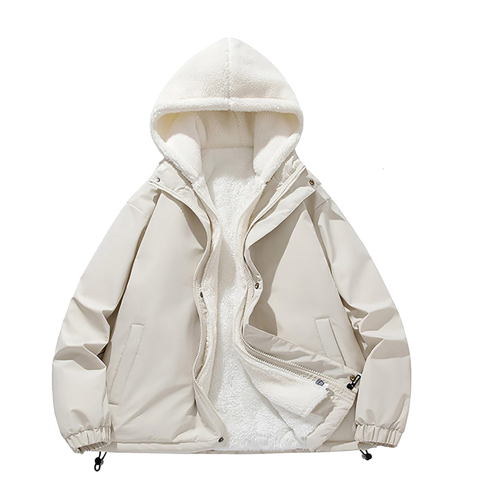 Mens Winter Coats Windproof Long Sleeve Hooded Jackets Casual Full Zip Up Down Hoodie Winter Thermal Thick Outerwear