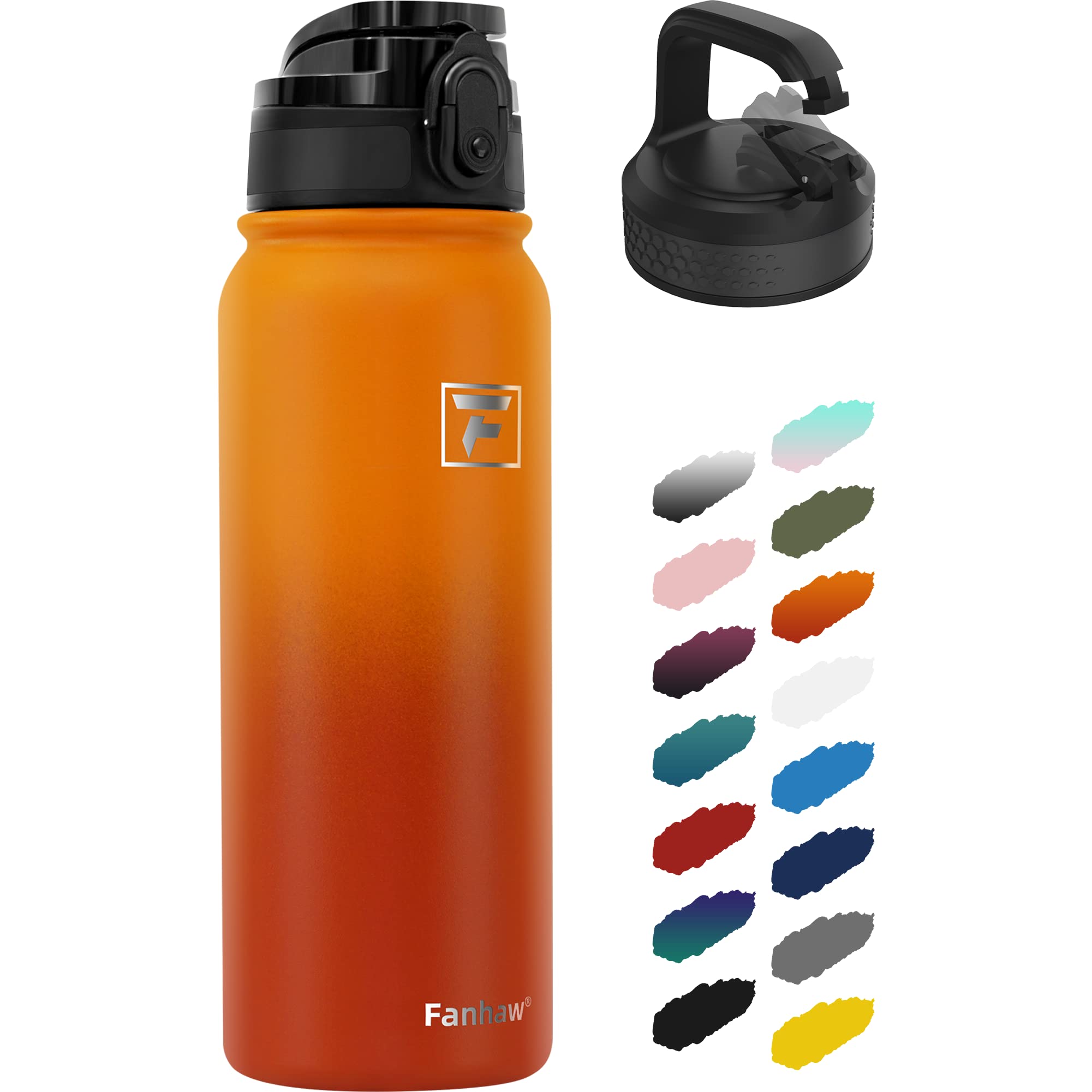 Fanhaw Yellow Orange 600Ml Insulated Stainless Steel Water Bottle With 2 Lids - Leak & Sweat Proof With Anti-Dust Lid (Yellow Orange)