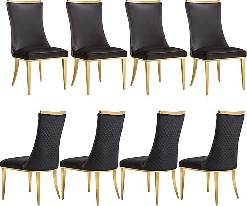 Miniatura 9 de Sillas de comedor, Juego de 4 sillas de comedor, Silla de comedor de terciopelo negro con patas de acero inoxidable dorado