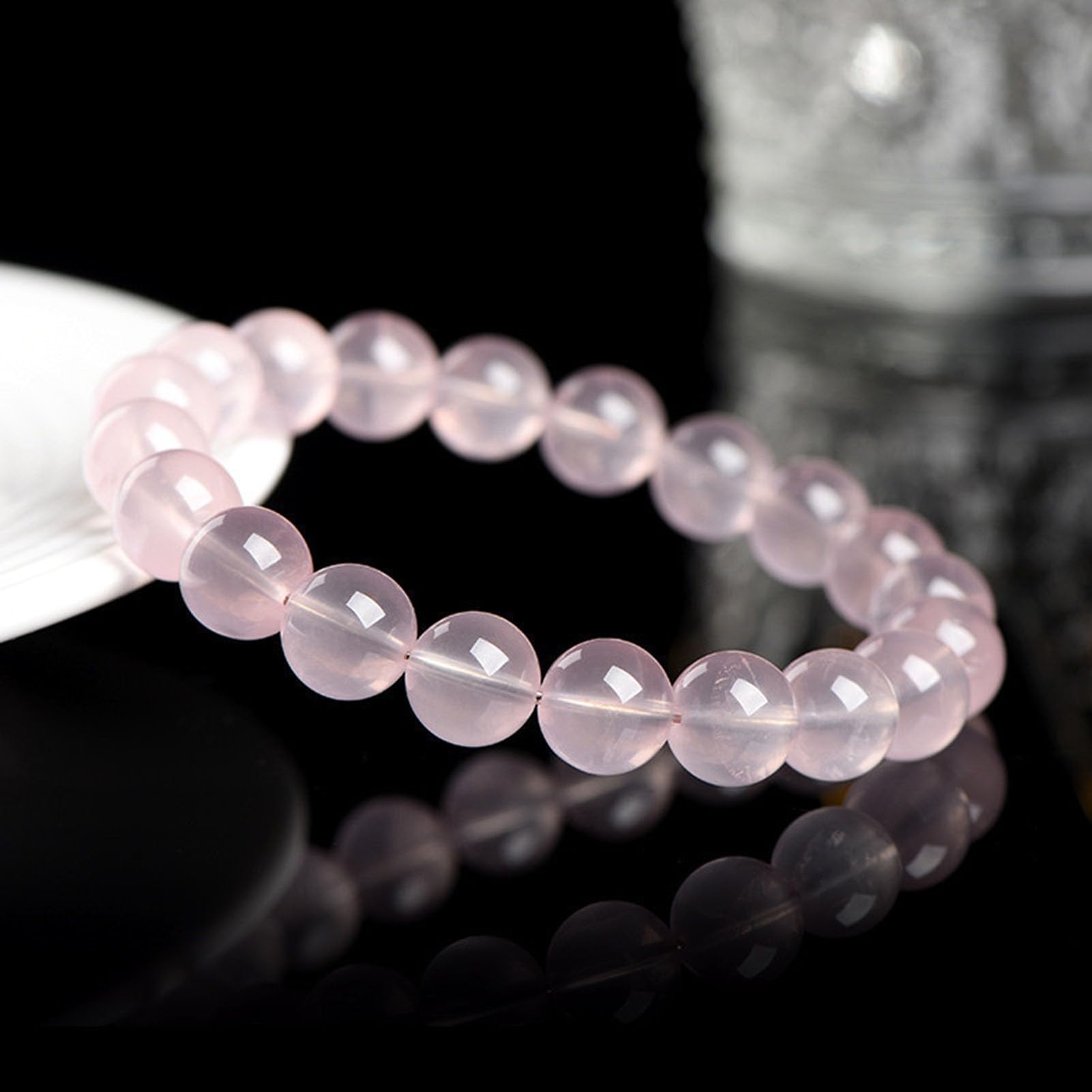 Bracciale curativo Quarzo Rosa, Braccialetti Naturali Fatti a Mano Bracciale Elasticizzato con Pietra preziosa Rosa Naturale per L'Amore, energia positiva Meditazione Yoga Unisex,12MM