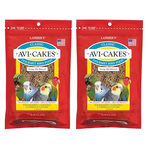LAFEBER’S Classic Avi-Cakes Pet Bird Food, Made with Non-GMO and Human-Grade Ingredients, for Cockatiels Conures Parakeets (Budgies) Lovebirds (8 oz Pack of 2)