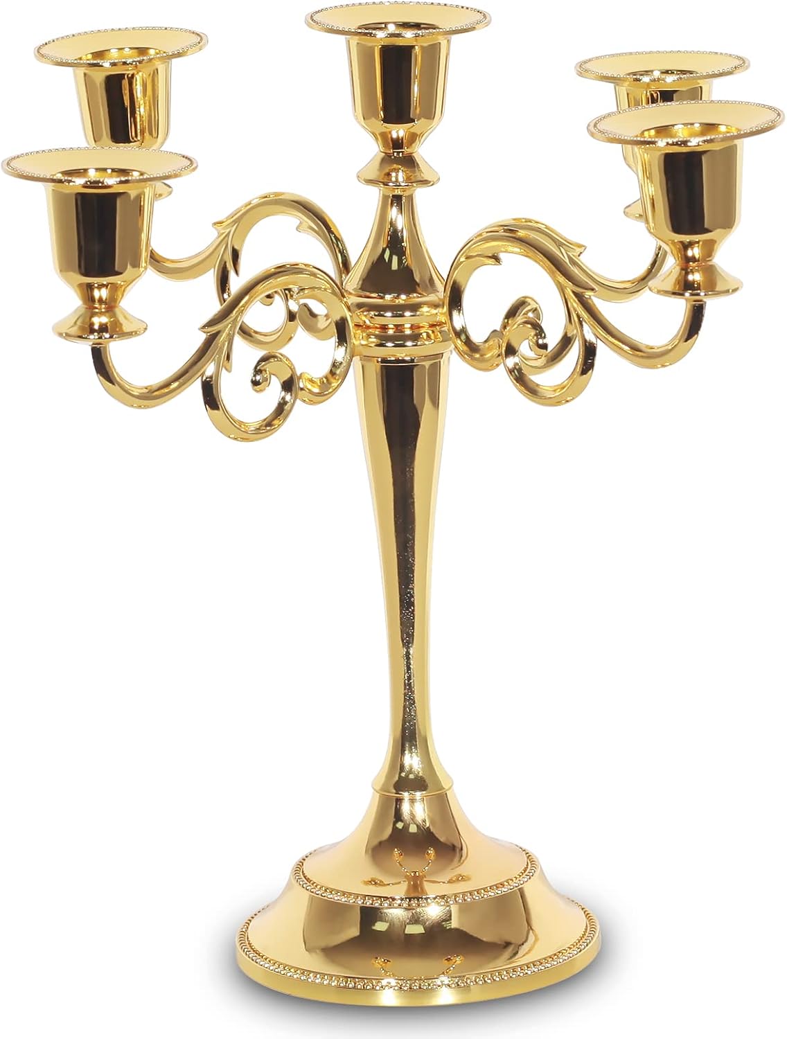 5-Candle Metal Candelabra Candle Holder 10.6 inch Tall Candlestick Holders for Valentine Christmas Home Party Dinning Candle Stand Gold Gold2