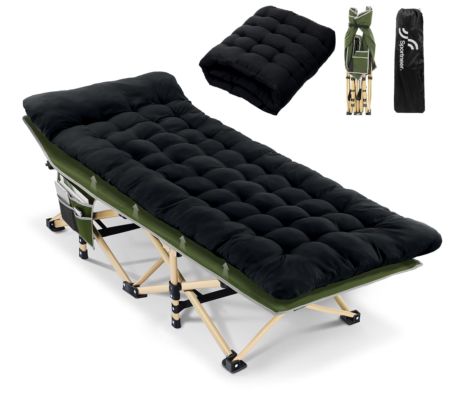 Sportneer Feldbett mit Matratze, Klappbett Breite 71/81cm Tragfähigkeit 204KG Gästebett Campingbett Feldbett Mit Aufbewahrungstasche für Erwachsene Outdoor Indoor Garten Camping Reisen