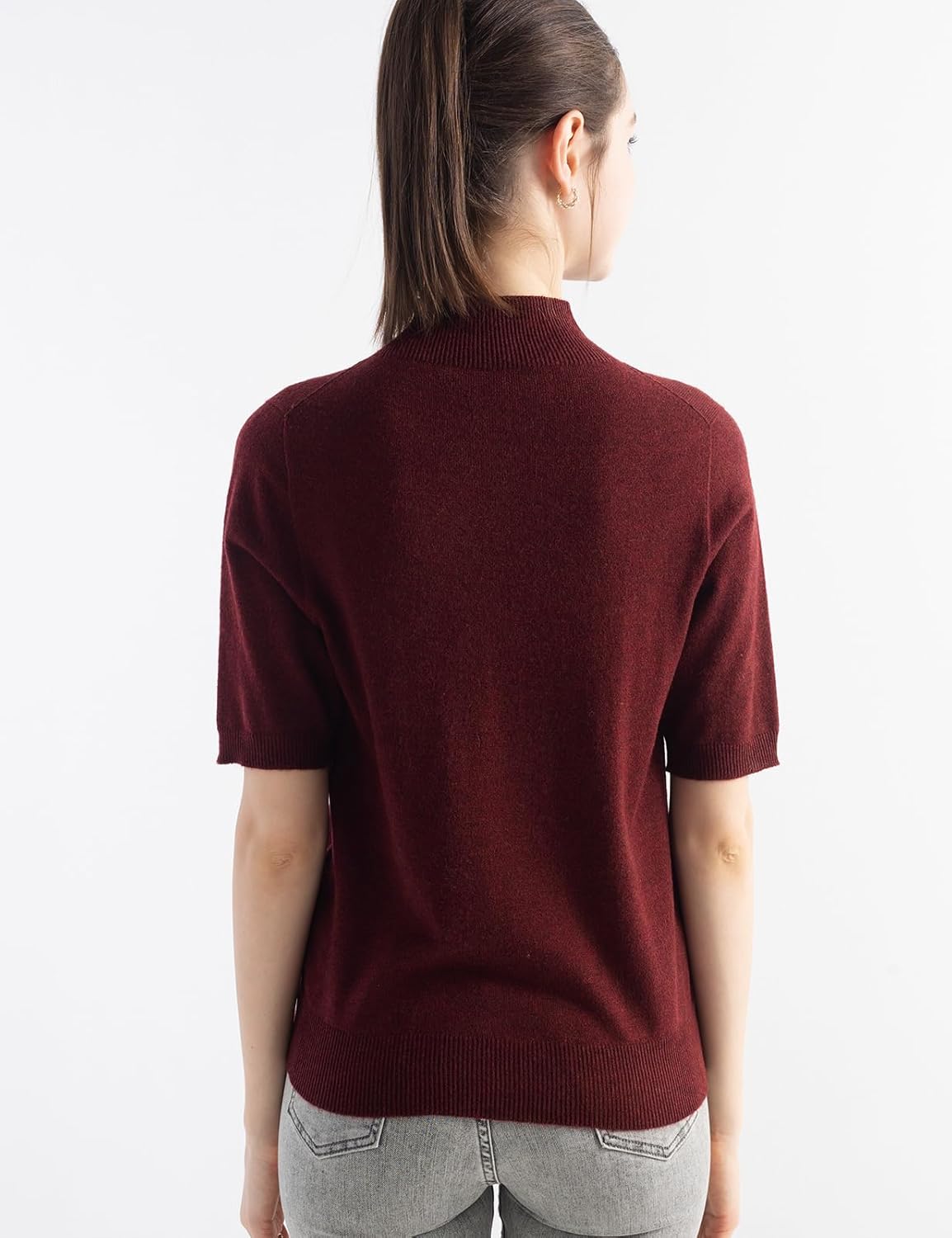 Women's Merino Wool Blend Sweater 2025 Fall Winter Mock Neck Short Sleeve First-Line Ready to Wear Seamless Sweater - Image 6