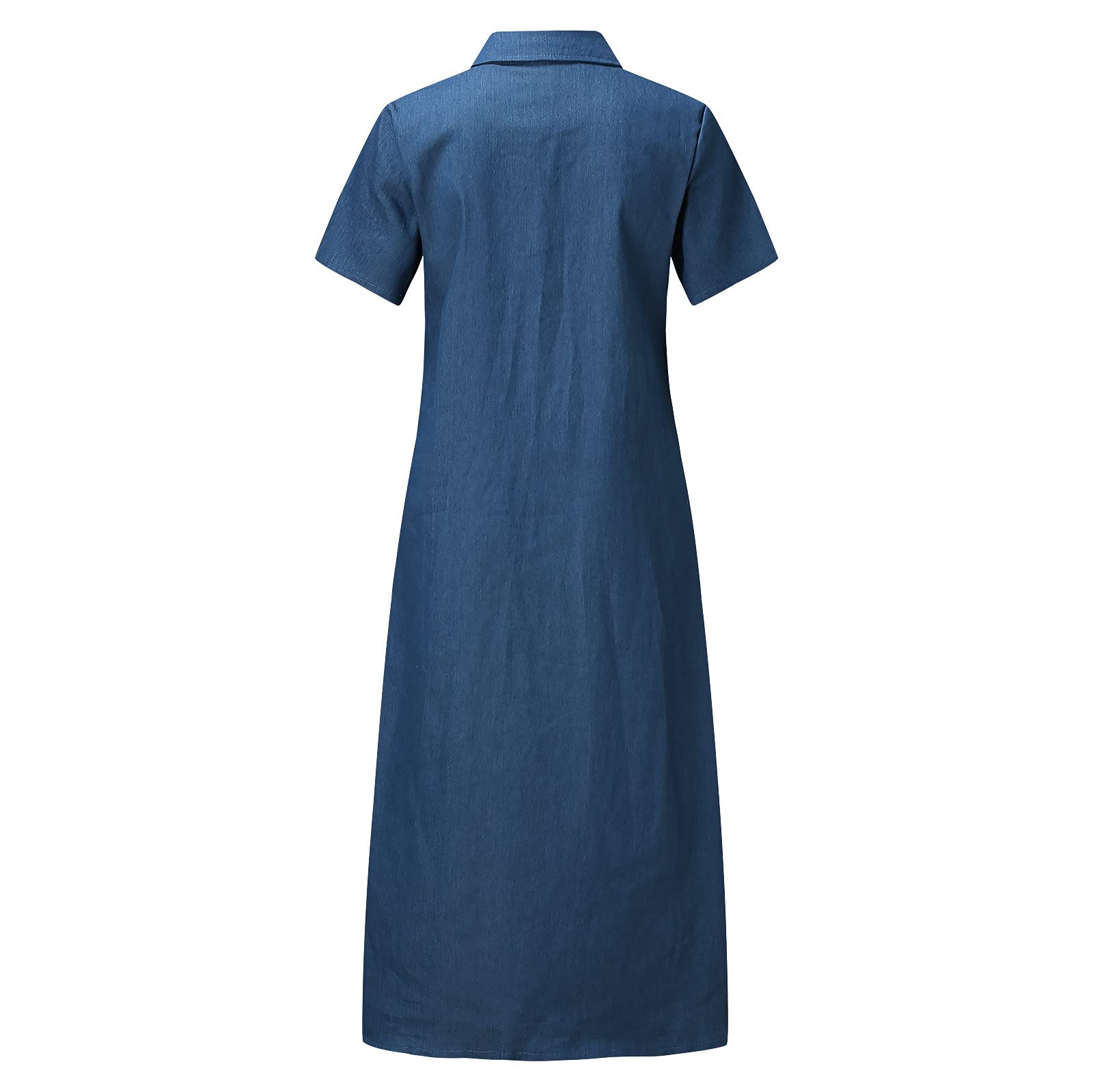Abito in Jeans con bottoni, a maniche corte, da donna, elegante, elegante, sciolto, casual, abito lungo blu con tasche sexy a schiena scoperta, sottile, di grandi dimensioni, a buon mercato,