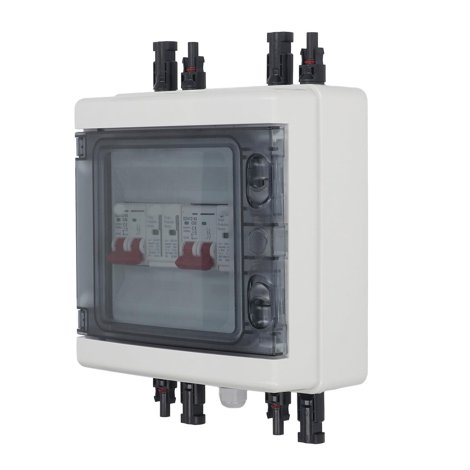 Interruttore Automatico Solare, Interruttore Automatico Fotovoltaico con Accessori di Protezione, Interruttore Automatico DC 500 V 32 A 2 in 2 Out con Scatola, Rastrelliere per