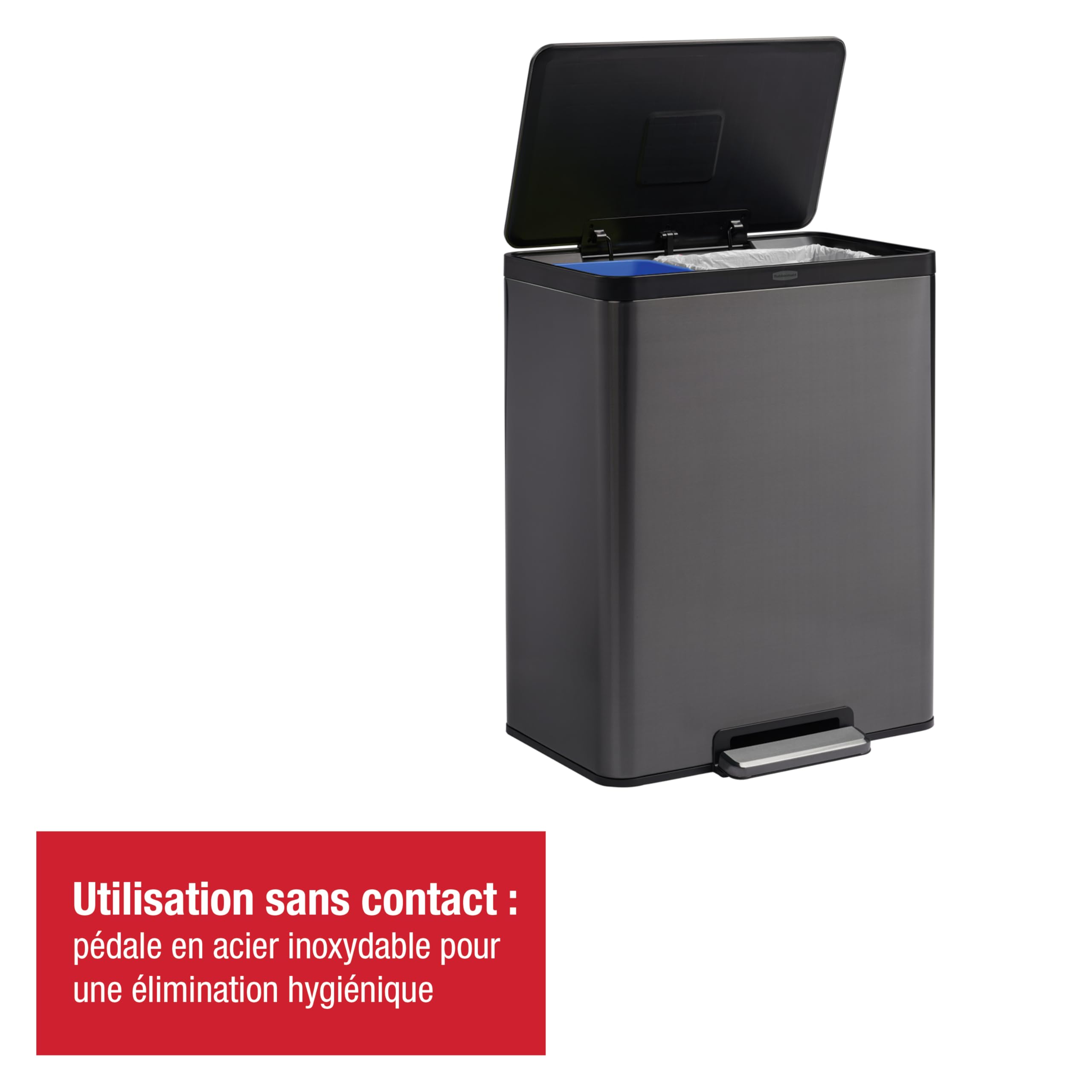 Rubbermaid Poubelle Double Flux Elite inox 60L Gris Charbon