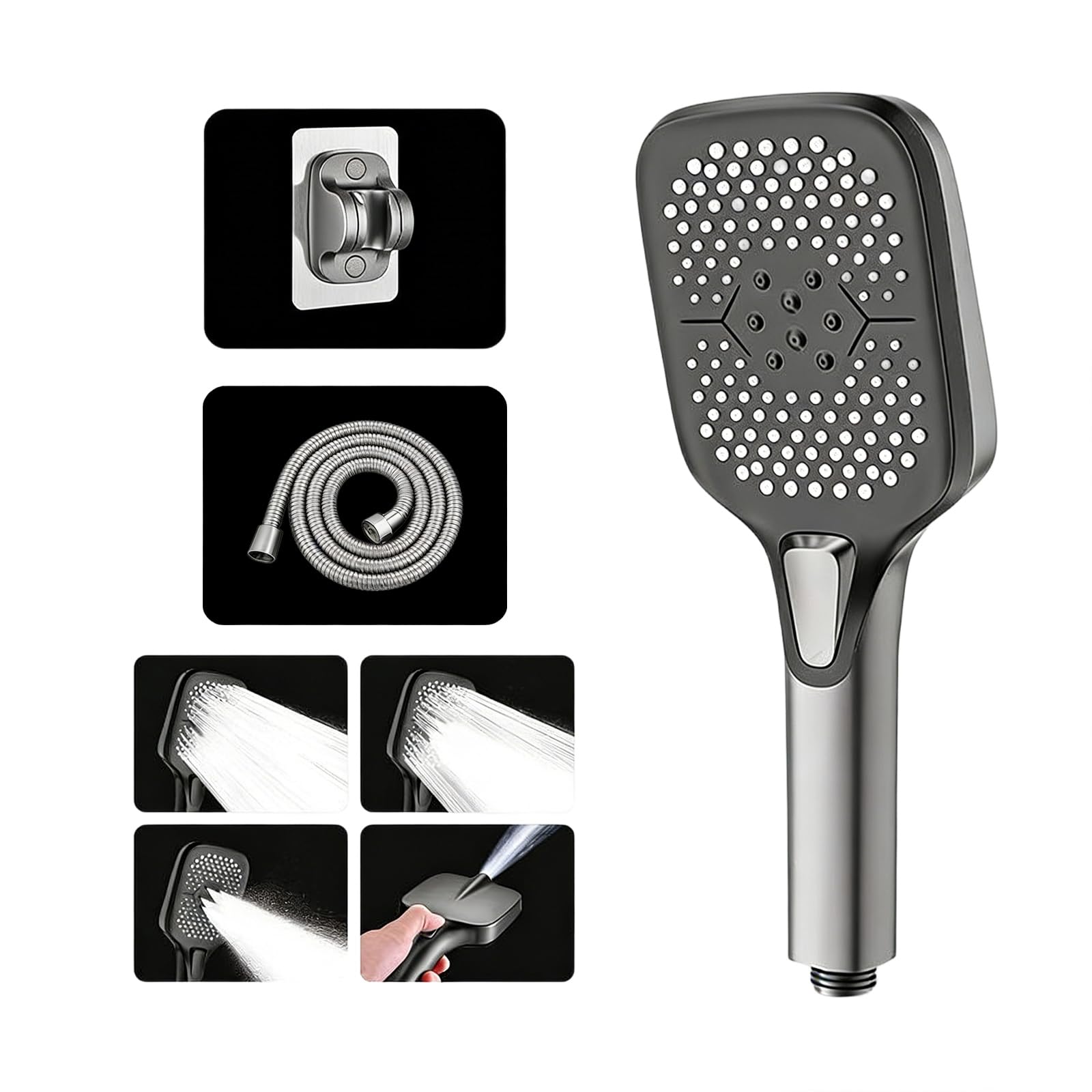 Pressure Shower Head Water Saving Showerhead with 4 Sprays Modes Large Flows Rainfalls Shower Quick Installation Pressure Boosting Head