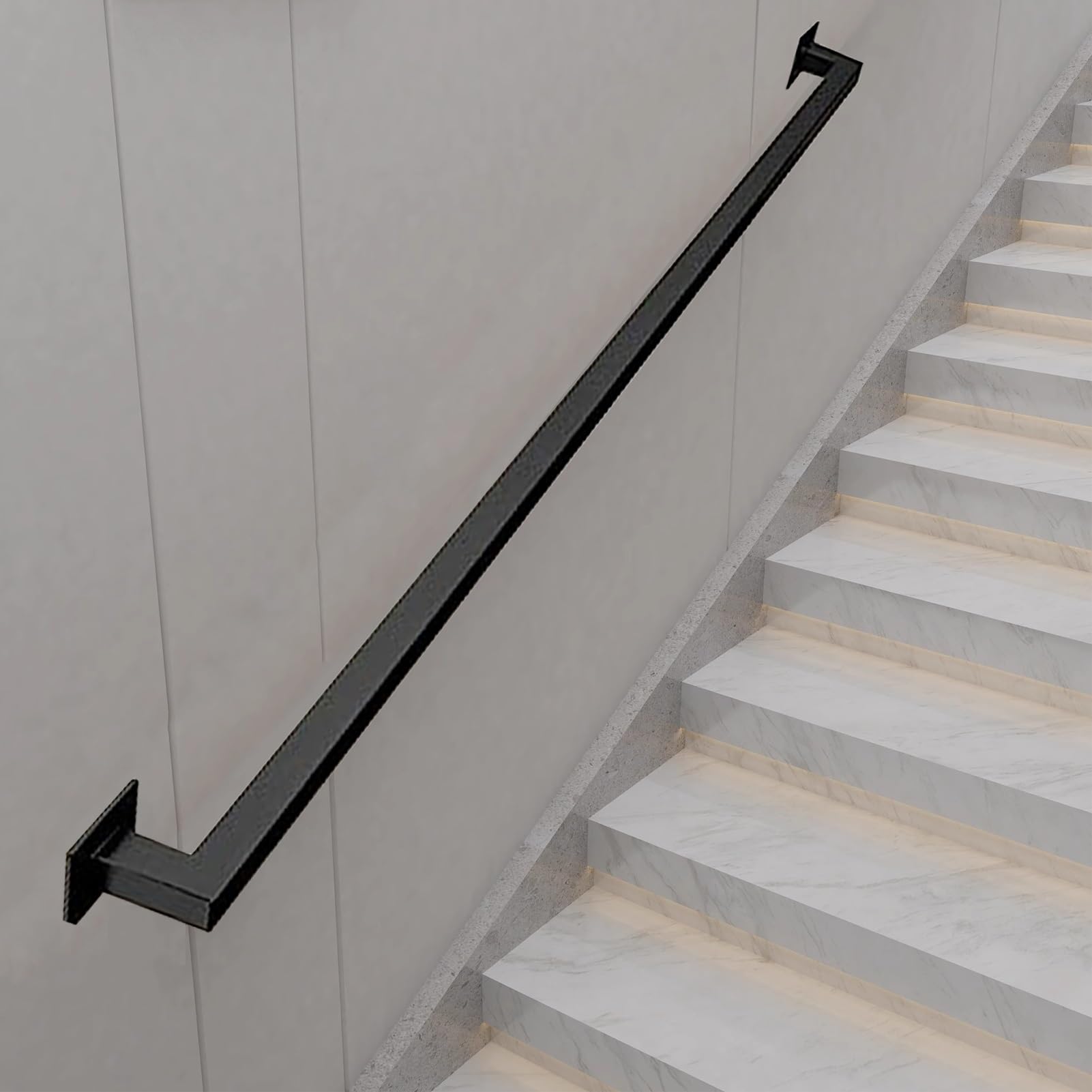 Barre d'appui en fer forgé noir au design carré pour une finition architecturale