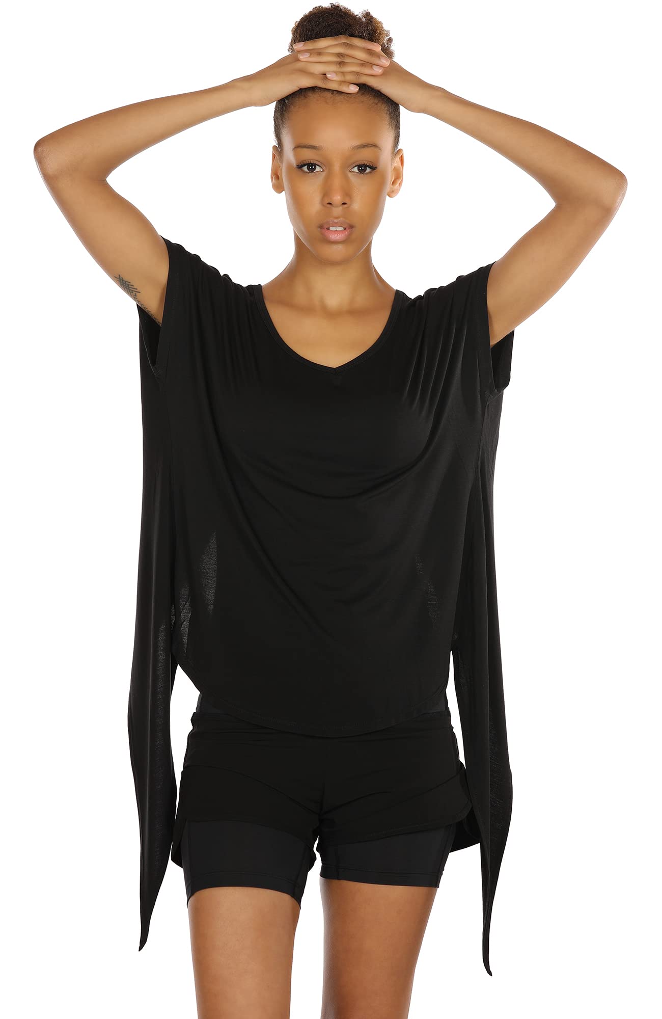 icyzone T-Shirts de Sport Femme Dos Ouvert Yoga Tops Manches Courtes Respirant Décontracté Tee Shirt, Lot de 2