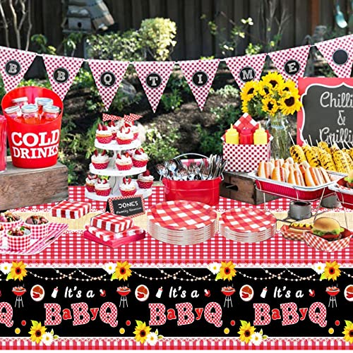 Phogary 3 Pieces Bbq Baby Shower Tablecloths, Plastic Sunflower Rustic Barbecue Table Covers thumb #4