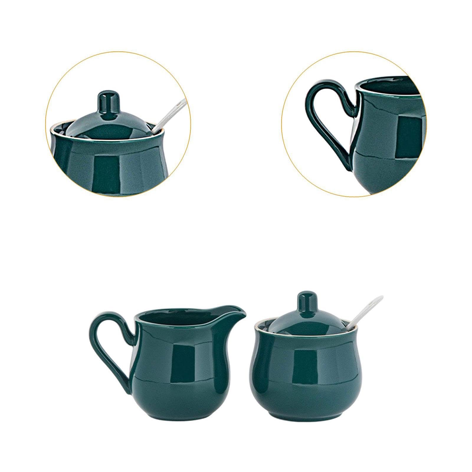 Set di Zuccheriera E Lattiera in Ceramica, Contenitore per Zucchero, Pratico Set di Lattiera, Verde
