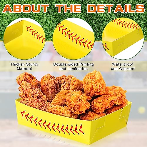 Image of Teling 36 Pcs Large Baseball Plates Party Trays 5 Lb Food Boat,Yellow | Paper Plates with Baseball Designs, Holds Nachos Burgers Fries, For Softball Birthday Party Supplies, Serving Snack Boats