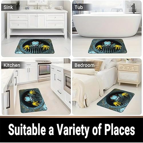 Miniatura 3 de Felpudo de Halloween de 31.5 x 19.7 pulgadas, payaso de terror, decoración de Halloween para puerta delantera, baño, cocina, suministros de fiesta