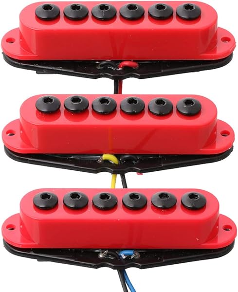 Amazon _ JZLYWS SSSギター用3PCSシングルコイルギターピックアップインベーダータイプネックミドルブリッジポジションN _ M_B (Red) _ ピックアップカバー _ 楽器・音響機器