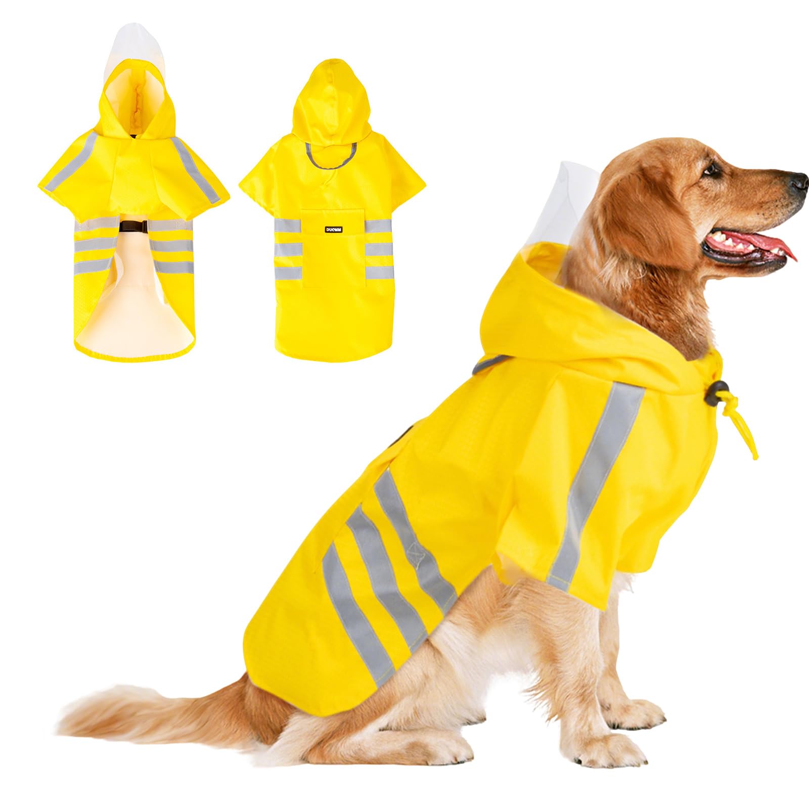 PETCUTE Waterproof Dog Raincoat,Clear Hooded Rain Jacket for Small Medium Large Dogs Puppies with Built-In Harness,Adjustable,Windproof Dog Poncho with Reflective Strip and Storage Pocket,M