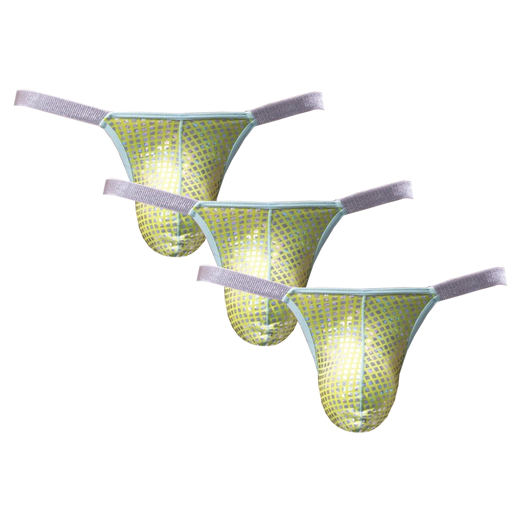 JEKE-DG Men's 5 Pack Classic Bikini Briefs Metallic Bulge Pouch Underwear Low Waist Half Coverage Underpants (Medium,Chartreuse-3pc)