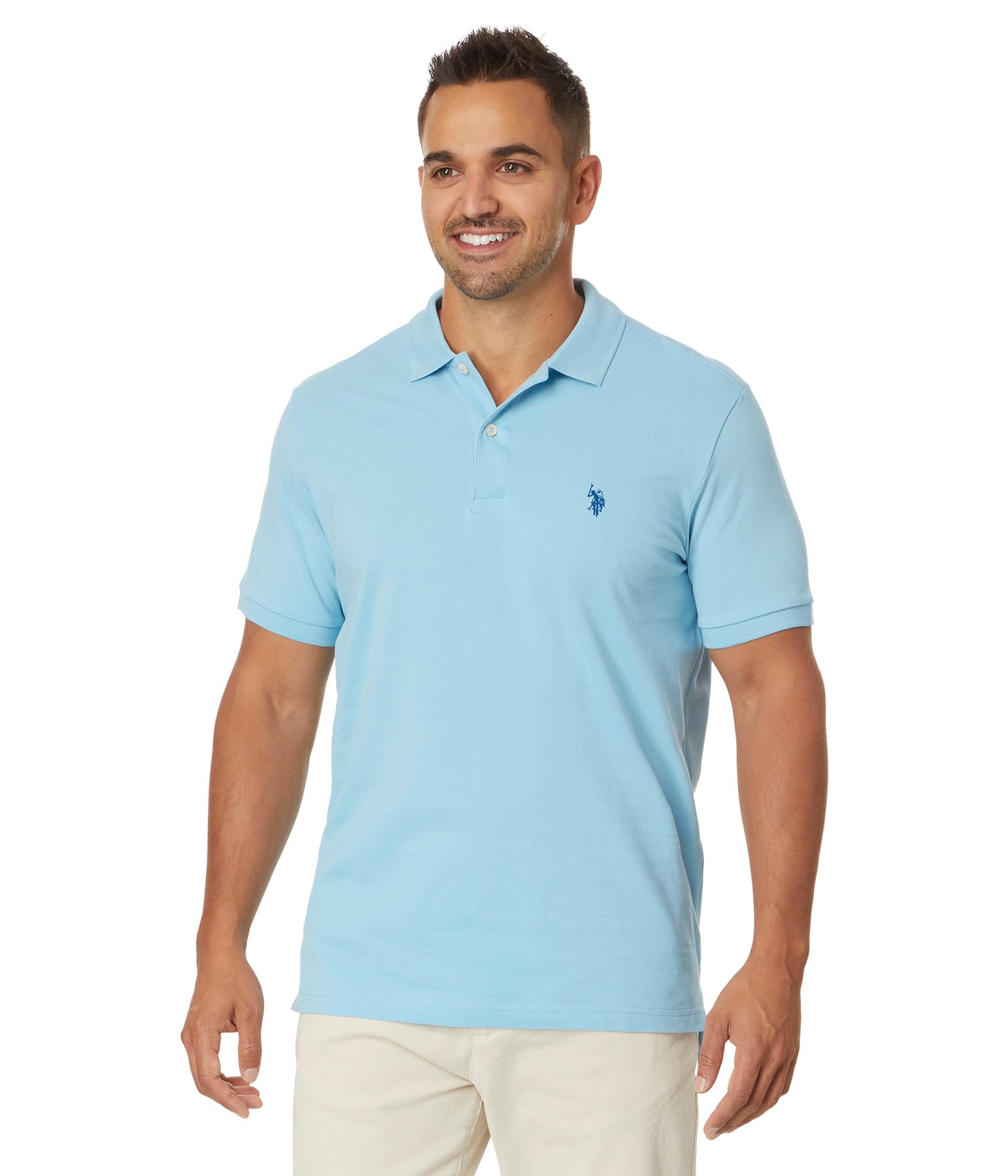 U.S. Polo Assn. Men's Classic Polo Shirt, Two-Button Closure Pique Polo Shirt, Summer Fashion Golf Shirt | Two-Button Closure Pique Polo Shirt, Summer Fashion Golf Shirt Large Mainsail Blue