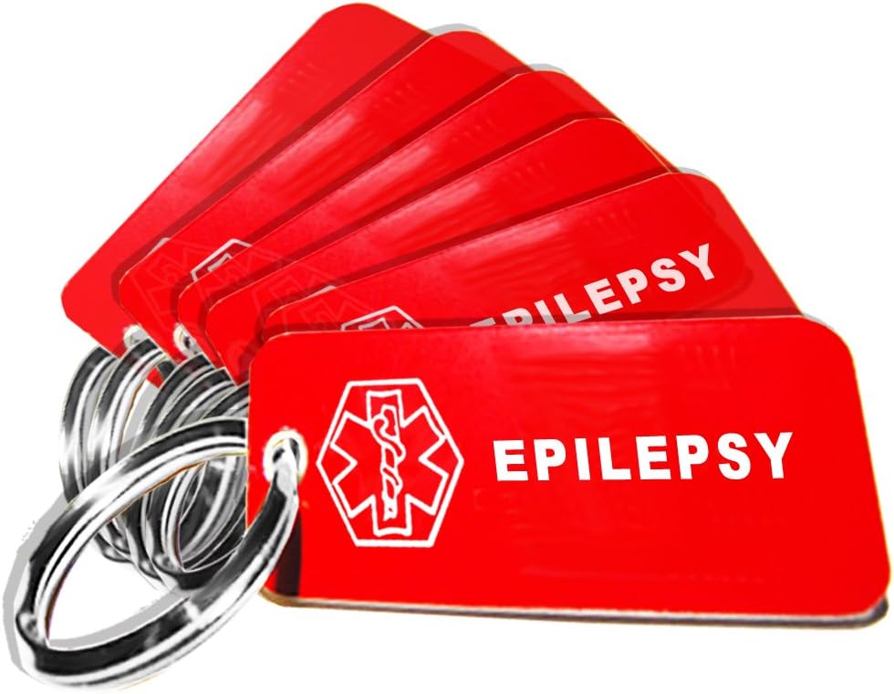 10 Pre-Engraved Epilepsy Plastic Medical Alert ID Keychains, 2.25 x .79 Inch
