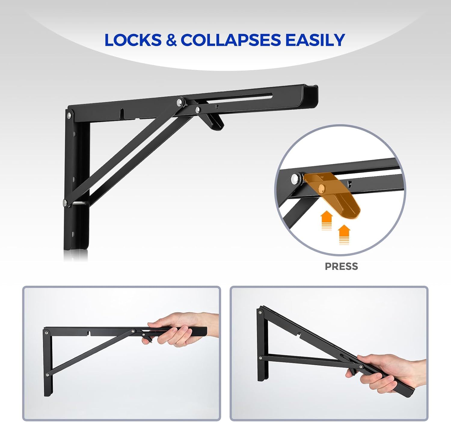 Ravinte 2 Pack 18 Inch Folding Shelf Brackets – Matte Black, Heavy Duty Collapsible Brackets for Tables and Benches – Space-Saving Design