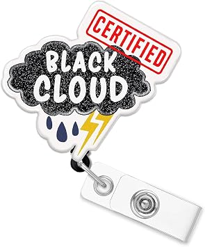 Certifled Black Cloud Badge Reel, Name Badge Holder Reel ID Clip, Cute Animal Badge Decorative for Nurse Office Worker Teacher Student Grad Gift