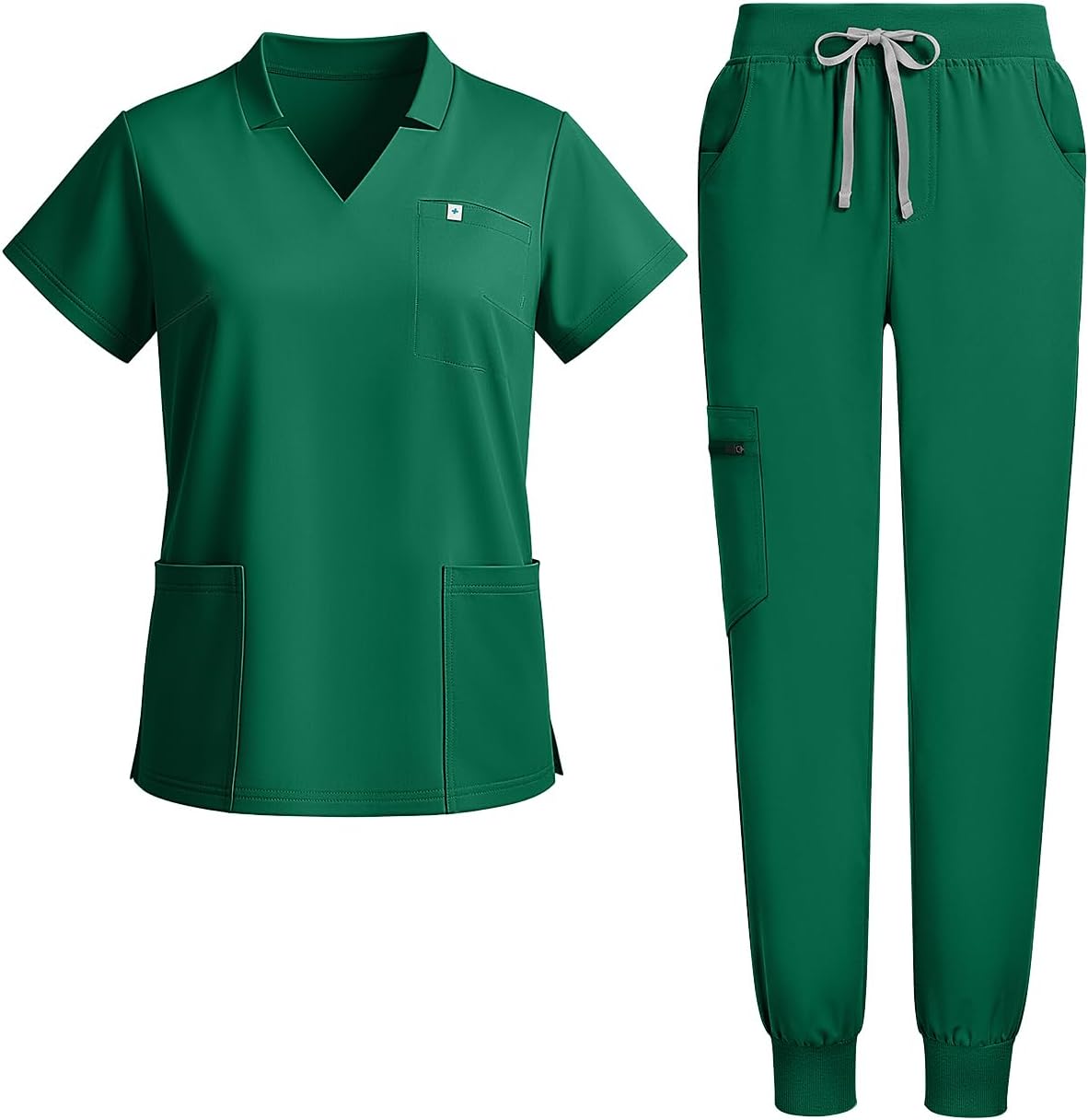 Scrubs for Women Set with V-Neck Top&Jogger Pants 8-Pockets | Yoga waistband. Soft stretch knit. V-neck, jogger cuffs. 13 colors. Machine washable. All-day comfort.