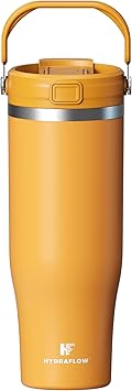 HYDRAFLOW 40 oz Travel Tumbler Insulated, Stainless Steel, Leakproof, Ideal for Coffee, Tea, and Cold Drinks - Amber Orange