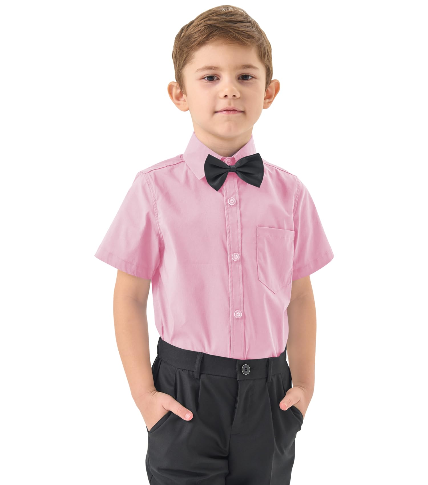 Idtswch Jungen Kurzarmhemd aus Oxford-Stoff Klassisches Schulhemd mit Brusttasche (Alter 2-16 Jahre)