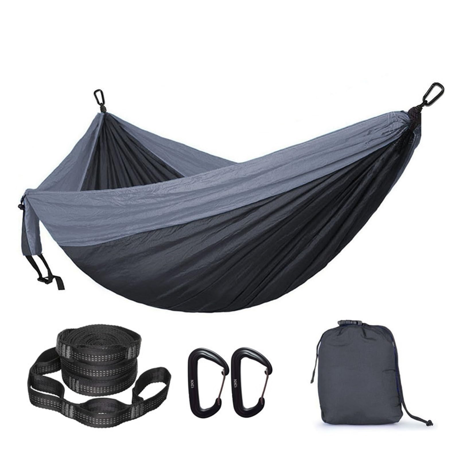 Camping Hammock Solid Color Nylon Parachute Hammock Camping Survival garden swing Leisure travel Portable outdoor furniture(Dark grey 2)