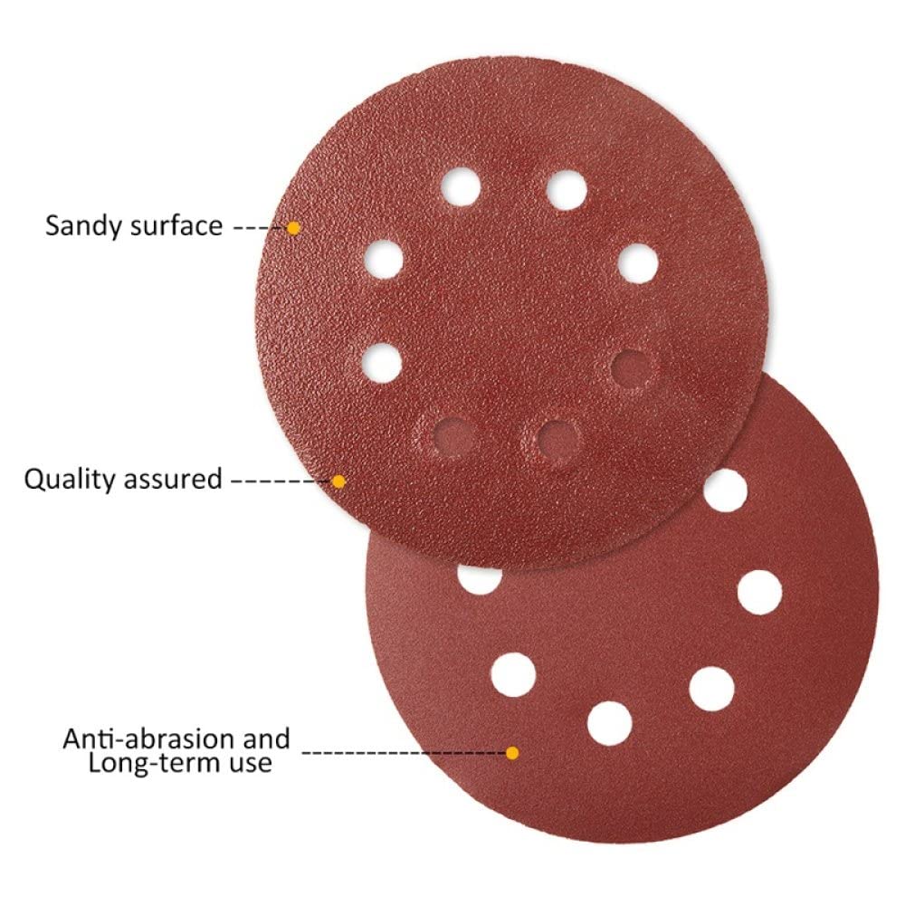 SHENGANG 100 pièces 125mm 5 pouces papier abrasif rond forme disques crochet boucle papier abrasif feuille de polissage 8 trous ponceuse pour polir le nettoyage, 40