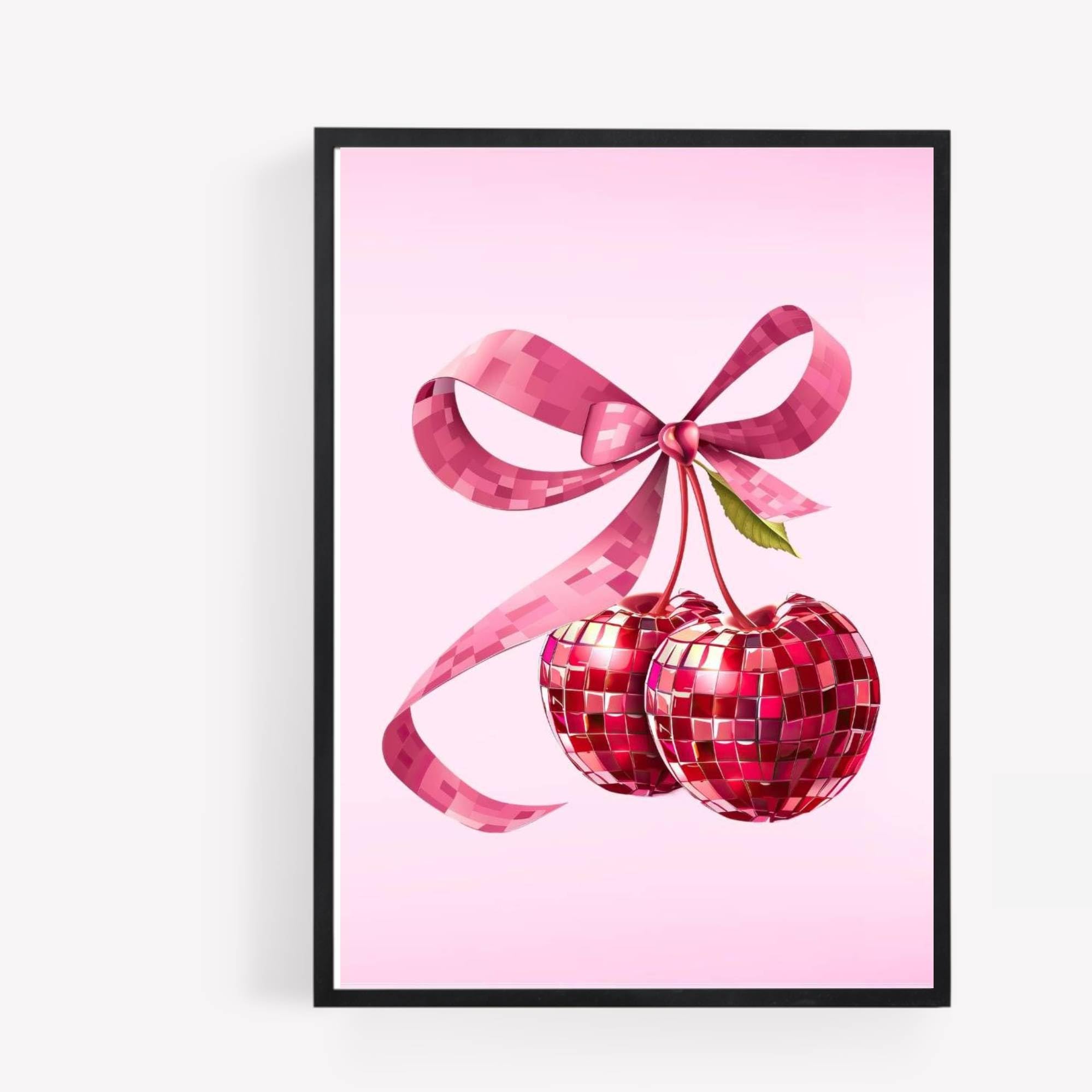 disco mirror ball cherry cherries fruit A4 UNFRAMED PRINT PICTURE aesthetic preppy kitchen wall art Home decor Decorating gift