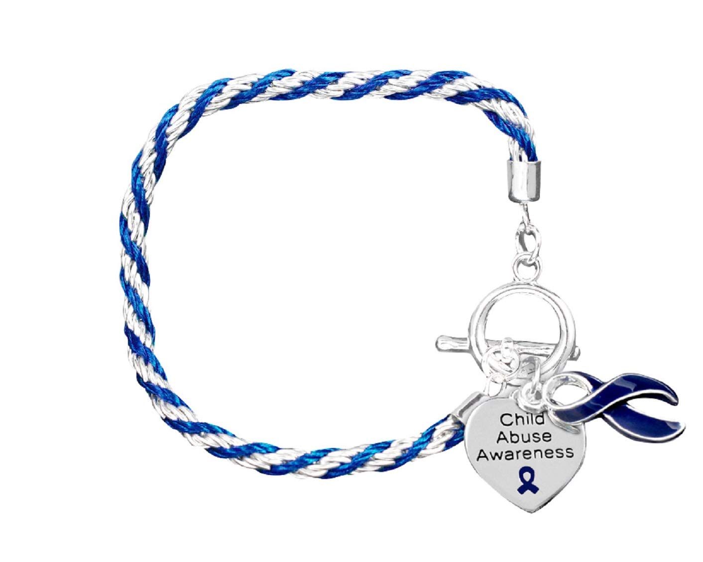 Fundraising For A Cause Pulsera de concienciación sobre el abuso infantil con cuerda de acento, pulseras de cinta azul oscuro para concienciación y prevención del abuso infantil