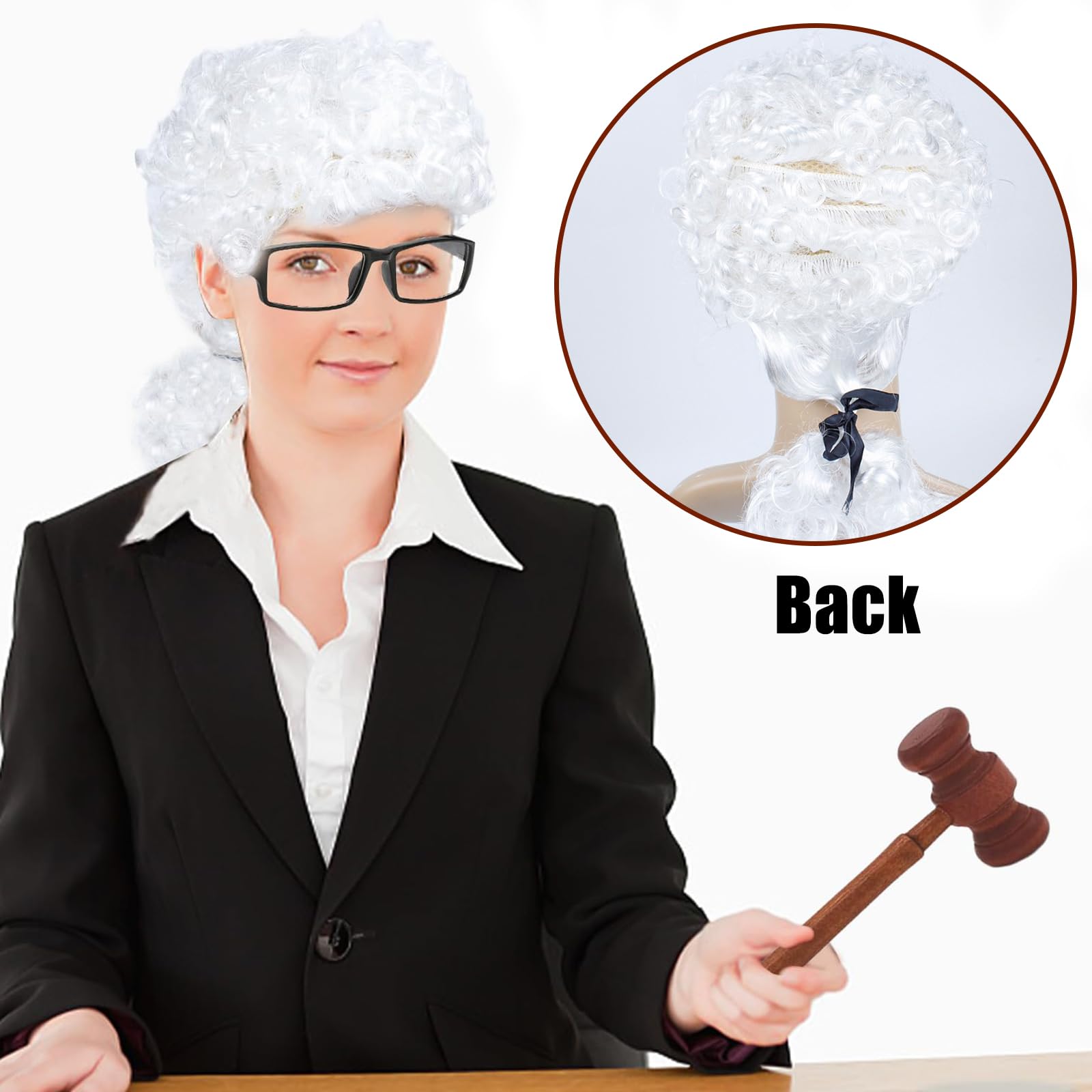 2 Pcs Judge costume accessories Judge Wig Mini Wooden Judge Gavel Toy Judge Court Lawyer Wig Headwear Party Costume Accessories for Cosplay Role-playing Halloween Costume Accessories Theme Party - Image 4