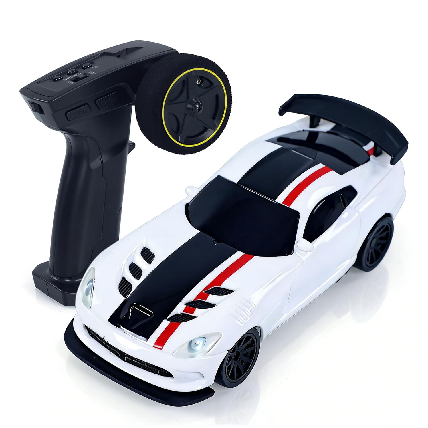 US in Stock, 1:43 Remote Control Drift Car LED Effects RC Racing Vehicles AWD Battery Charger Mini Model Toy for Enthusiasts and New Players, Hobby Grade Model for Ages 14+(White)