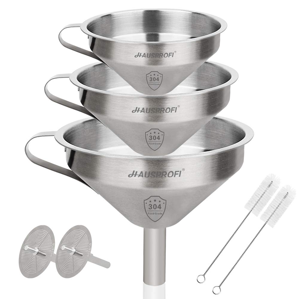 Buy HAUSPROFI Stainless Steel Funnel Set, 3pcs 304 Stainless Steel Kitchen Funnel with Removal