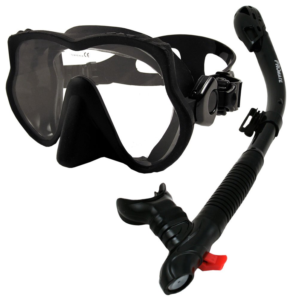 Promate500890, AllBalck, Scuba Dive Dry Snorkel Mask Snorkeling Set