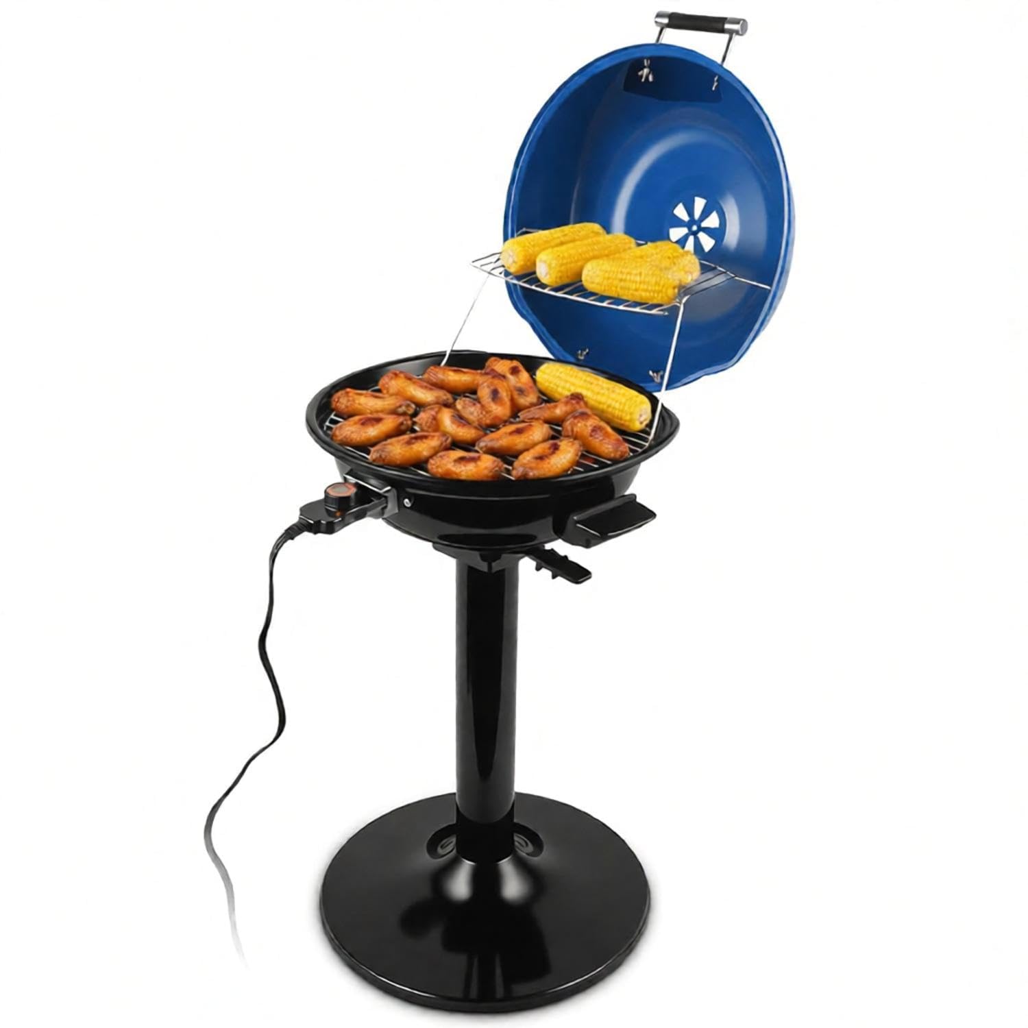 CUSIMAX Smokeless Grill, 1500W Electric Indoor Grill with LED Smart Display &amp; Tempered Glass Lid, Non-stick Removable Plate, Blue