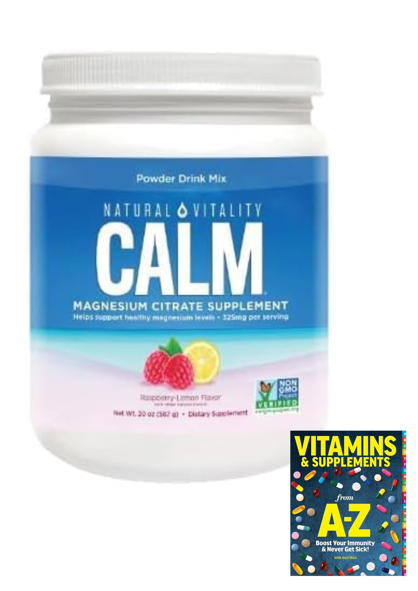 Natural-Vitality Calm Magnesium Citrate Powder, Raspberry Lemon Flavor, 20 Ounces+Guide Vitamins Free Include.(Pack 01) Bottle +Guide Vitamins