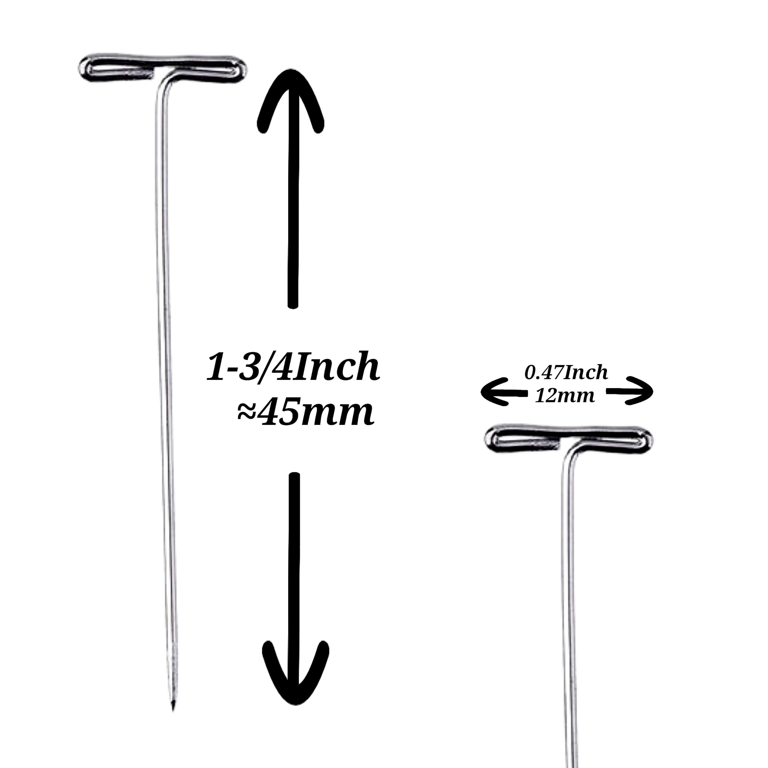 Stainless Steel Wig T-Pins for Knit & Lace Wet Blocking, Modelling and Crafts, 1-3/4 Inch 100 Pieces with Tin Box, T-Pins for Office Wall