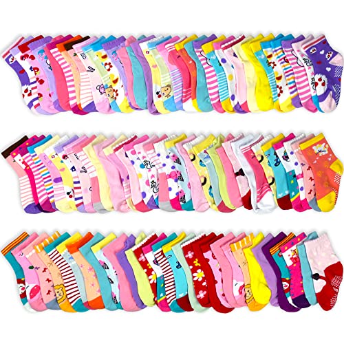 Lot de 12 paires de chaussettes antidérapantes pour bébé de 0 à 7 ans - En ABS - Pour enfant et garçon - 23-26 27-30 - Pour bébé de 0-6-12-18 mois Mystery Lot de 12 paires de boîtes pour fille 1-3 ans Cover