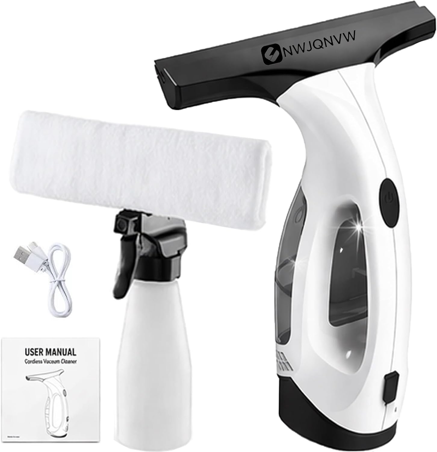 Cordless Window Vacuum Cleaner with Extension Pole, 2000Pa Strong Suction Glass Squeegee, 2200mAh Rechargeable, Streak-Free Cleaning for Windows, Mirrors, Shower Doors, Car Glass(Standard)