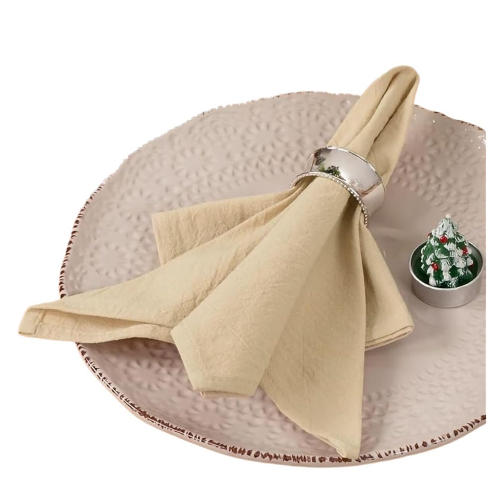 Weqyfdc Beige Linen Napkins 64Pcs Napkin Cloths Dark Green 30X45cm Cotton Fabric Serviette Kitchen Tea Table Towels For Farmhouse Wedding Decoration(Beige)
