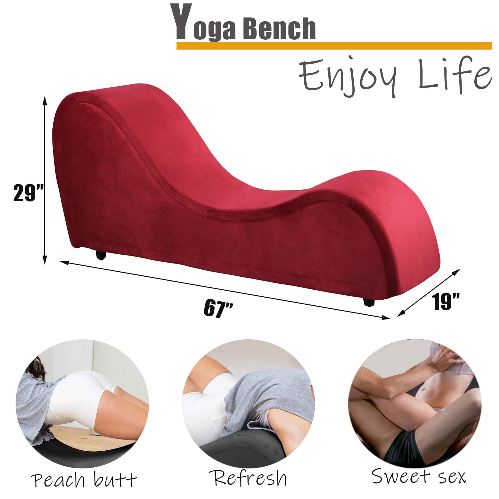 JUBILOOM Yoga Chaise Lounge Chair - Ergonomic Design for Adults, Padded Sponge with Washable, Yoga Chair with Non-Slip Bottom for Bedroom, Living Room, Indoor & Outdoor Yoga Furniture, Dark Grey: JUBILOOM Yoga Sofa - Premium Yoge Sofa for Adults with Enhanced Intimacy and Comfort, Padded Sponge with Washable, Yoga Lounge Bench with Non-Slip Bottom for Bedroom, Living Room, Indoor, Red