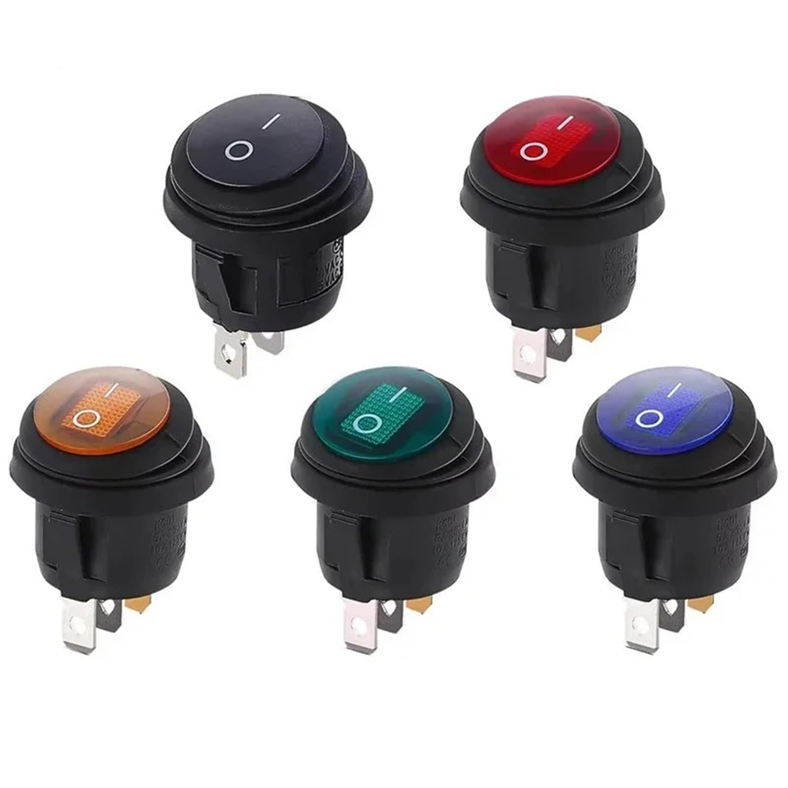 Interruptor basculante redondo SPST de 3 pines for vehículo y barco, encendido y apagado, 6 A, 10 A, 250 V, 125 V CA, LED, 5 unidades(8,220V)