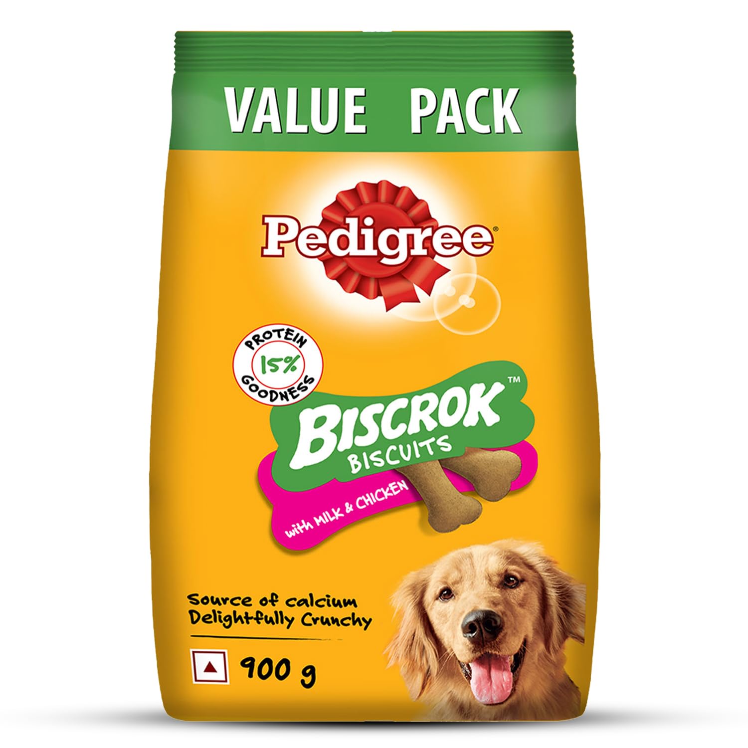 Biscrok Biscuits (Above 4 Months) Dog Treats, Chicken with Milk Flavour, 900 g, Source of Calcium, Goodness of 15% Protein